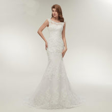 Load image into Gallery viewer, Mermaid Ivory Wedding Dresses Bridal Sleeveless Backless Floral Lace Applique Wetlook Satin WF2622