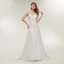 Load image into Gallery viewer, Sleeveless Chiffon Beach Wedding Dresses Bridal Long Train White/Ivory Lace Plus Size Bridal Gowns Dresses WF2620