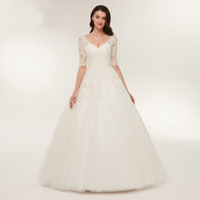 Load image into Gallery viewer, Ball Gown Wedding Dresses Bridal Ivory Long Sleeve V Neck Appliqued Floor Length Lace Up Bridal Gown Plus Size WN2630