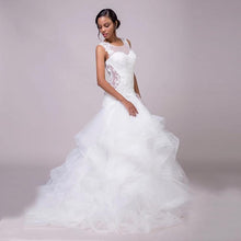 Load image into Gallery viewer, Mermaid Wedding Dresses Bridal Lace White O-Neck Appliques Ruffles Organza Lace Up Sexy Gown Small Train N2631