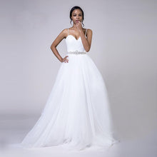 Load image into Gallery viewer, Spaghetti Strap Wedding Dresses Bridal White Tulle Beaded Stones Sashes A-Line Sweetheart Beach Gowns WN2629