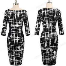 Load image into Gallery viewer, Vintage Houndstooth and Black Patchwork Round Neck Office Bodycon Dresses 2019 S900 - VINLUVBRIDAL