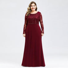 Load image into Gallery viewer, Plus Size Evening  Mermaid Dresses Long Elegant Lace Full Sleeve O Neck Robe De Soiree Wedding Guest Gowns N2812