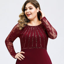 Load image into Gallery viewer, Plus Size Evening  Mermaid Dresses Long Elegant Lace Full Sleeve O Neck Robe De Soiree Wedding Guest Gowns N2812