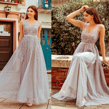 Load image into Gallery viewer, Prom Dresses Wedding A-line Sleeveless Long Elegant Dress V-neck Tulle Lace Applique N2844