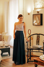 Load image into Gallery viewer, Navy Blue Prom A Line Dress Wedding Long Sleeveless Elegant Sexy Dress Backless Tulle Robe De Soiree Party N2843