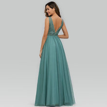 Load image into Gallery viewer, Prom Dresses Wedding A-line Sleeveless Long Elegant Dress V-neck Tulle Lace Applique N2844