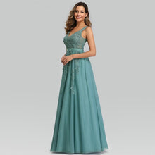 Load image into Gallery viewer, Prom Dresses Wedding A-line Sleeveless Long Elegant Dress V-neck Tulle Lace Applique N2844