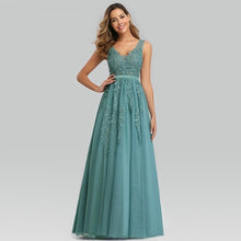Load image into Gallery viewer, Prom Dresses Wedding A-line Sleeveless Long Elegant Dress V-neck Tulle Lace Applique N2844