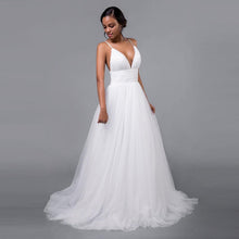 Load image into Gallery viewer, Princess Ball Gown Wedding Beach Dresses Bridal White Backless Spaghetti Strap Tulle Real White Bridal WN2603