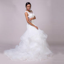 Load image into Gallery viewer, Mermaid Wedding Dresses Bridal Lace White O-Neck Appliques Ruffles Organza Lace Up Sexy Gown Small Train N2631