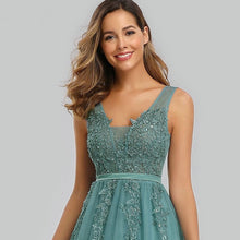 Load image into Gallery viewer, Prom Dresses Wedding A-line Sleeveless Long Elegant Dress V-neck Tulle Lace Applique N2844