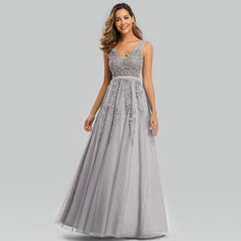 Load image into Gallery viewer, Prom Dresses Wedding A-line Sleeveless Long Elegant Dress V-neck Tulle Lace Applique N2844