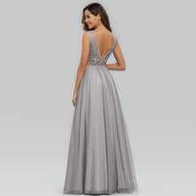 Load image into Gallery viewer, Prom Dresses Wedding A-line Sleeveless Long Elegant Dress V-neck Tulle Lace Applique N2844
