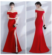 Load image into Gallery viewer, Off Shoulder Burgundy Evening Dress Wedding Party Prom Gown W558 - VINLUVBRIDAL