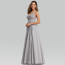 Load image into Gallery viewer, Prom Dresses Wedding A-line Sleeveless Long Elegant Dress V-neck Tulle Lace Applique N2844