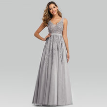 Load image into Gallery viewer, Prom Dresses Wedding A-line Sleeveless Long Elegant Dress V-neck Tulle Lace Applique N2844