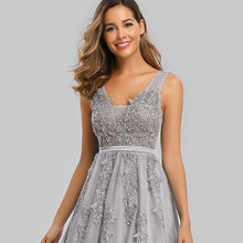 Load image into Gallery viewer, Prom Dresses Wedding A-line Sleeveless Long Elegant Dress V-neck Tulle Lace Applique N2844