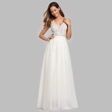 Load image into Gallery viewer, Prom Dresses Wedding A-line Sleeveless Long Elegant Dress V-neck Tulle Lace Applique N2844