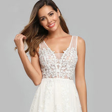 Load image into Gallery viewer, Prom Dresses Wedding A-line Sleeveless Long Elegant Dress V-neck Tulle Lace Applique N2844