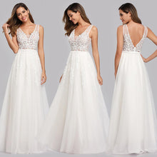 Load image into Gallery viewer, Prom Dresses Wedding A-line Sleeveless Long Elegant Dress V-neck Tulle Lace Applique N2844