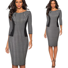 Load image into Gallery viewer, Vintage Houndstooth and Black Patchwork Round Neck Office Bodycon Dresses 2019 S900 - VINLUVBRIDAL