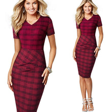 Load image into Gallery viewer, New Arrival 2019 Plaid Print Work Business Party Bodycon Sheath Office Dress B537 - VINLUVBRIDAL