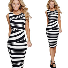 Load image into Gallery viewer, Vintage Stripes Printed Wear to Work SummerBodycon Office Dress NF510 - VINLUVBRIDAL