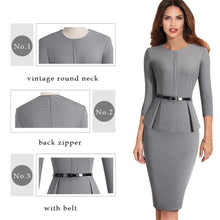 Load image into Gallery viewer, Vintage Elegant Wear to Work with Belt Peplum Bodycon Office Dress NF1473 - VINLUVBRIDAL