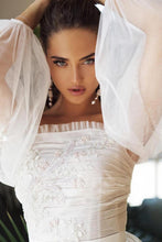 Load image into Gallery viewer, Women Off Shoulder Wedding Dresses Bridal Boho A-Line Ivory Appliques Puff Sleeves Wedding Gown WN2606