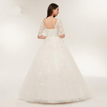 Load image into Gallery viewer, Ball Gown Wedding Dresses Bridal Ivory Long Sleeve V Neck Appliqued Floor Length Lace Up Bridal Gown Plus Size WN2630
