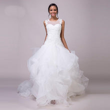 Load image into Gallery viewer, Mermaid Wedding Dresses Bridal Lace White O-Neck Appliques Ruffles Organza Lace Up Sexy Gown Small Train N2631