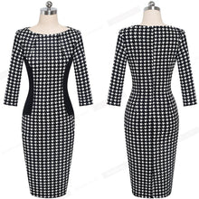 Load image into Gallery viewer, Vintage Houndstooth and Black Patchwork Round Neck Office Bodycon Dresses 2019 S900 - VINLUVBRIDAL