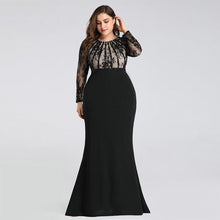 Load image into Gallery viewer, Plus Size Evening  Mermaid Dresses Long Elegant Lace Full Sleeve O Neck Robe De Soiree Wedding Guest Gowns N2812