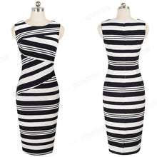 Load image into Gallery viewer, Vintage Stripes Printed Wear to Work SummerBodycon Office Dress NF510 - VINLUVBRIDAL