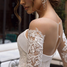 Load image into Gallery viewer, Women A-Line Ivory Satin Wedding Dresses Bridal Reflective With Lace Appliques Long Sleeve Court Train Vestido De Noiva Custom Bridal Gown WN2607