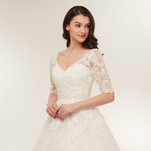 Load image into Gallery viewer, Ball Gown Wedding Dresses Bridal Ivory Long Sleeve V Neck Appliqued Floor Length Lace Up Bridal Gown Plus Size WN2630