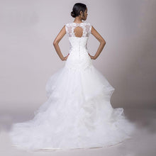 Load image into Gallery viewer, Mermaid Wedding Dresses Bridal Lace White O-Neck Appliques Ruffles Organza Lace Up Sexy Gown Small Train N2631