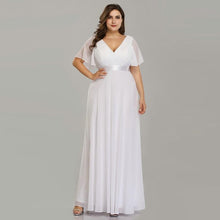 Load image into Gallery viewer, Plus Size A Line Wedding Dress Beach Simple Chiffon White Robe De Mariee Elegant V Neck Vestido De Noiva N2808