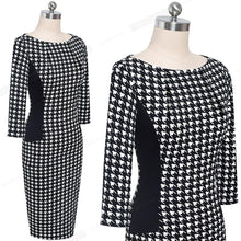 Load image into Gallery viewer, Vintage Houndstooth and Black Patchwork Round Neck Office Bodycon Dresses 2019 S900 - VINLUVBRIDAL