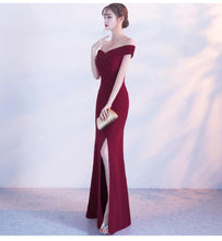Load image into Gallery viewer, Off Shoulder Burgundy Evening Dress Wedding Party Prom Gown W558 - VINLUVBRIDAL