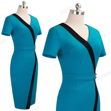 Load image into Gallery viewer, Elegant Contrast Color Patchwork with Ring Work Office Business Dresses NF8880 - VINLUVBRIDAL