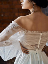 Load image into Gallery viewer, Women Off Shoulder Wedding Dresses Bridal Boho A-Line Ivory Appliques Puff Sleeves Wedding Gown WN2606