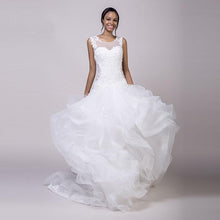 Load image into Gallery viewer, Mermaid Wedding Dresses Bridal Lace White O-Neck Appliques Ruffles Organza Lace Up Sexy Gown Small Train N2631