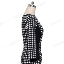 Load image into Gallery viewer, Vintage Houndstooth and Black Patchwork Round Neck Office Bodycon Dresses 2019 S900 - VINLUVBRIDAL