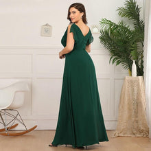 Load image into Gallery viewer, Women Plus Size Prom Dresses Wedding Guest A-Line  Burgundy/Dark Green Ruffles Beaded O-Neck Farsali Dresses Marraine N2802