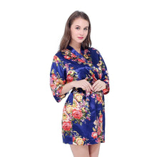 Load image into Gallery viewer, Silk Bridesmaid Bride Sexy Women Short Satin Wedding Kimono Robes Sleepwear Nightgown Dress Pajamas Bathrobe Floral N0300 - VINLUVBRIDAL