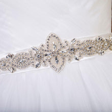 Load image into Gallery viewer, Spaghetti Strap Wedding Dresses Bridal White Tulle Beaded Stones Sashes A-Line Sweetheart Beach Gowns WN2629