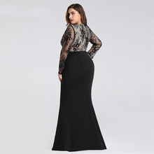 Load image into Gallery viewer, Plus Size Evening  Mermaid Dresses Long Elegant Lace Full Sleeve O Neck Robe De Soiree Wedding Guest Gowns N2812