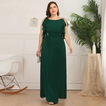 Load image into Gallery viewer, Women Plus Size Prom Dresses Wedding Guest A-Line  Burgundy/Dark Green Ruffles Beaded O-Neck Farsali Dresses Marraine N2802